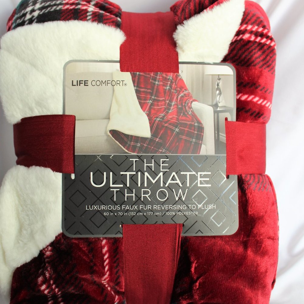 Life Comfort *** The Ultimate Throw Faux Fur Red Plaid